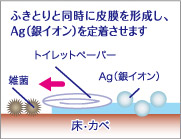 尿ハネ・とびちりによる汚れをスッキリ落とし、同時に銀イオンの皮膜をつくり抗菌効果が続きます