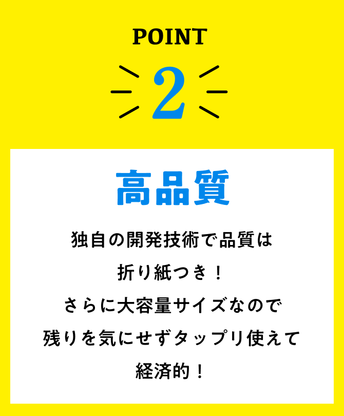 point2、高品質＆高コスパ!独自の開発技術で品質は折り紙つき！さらに１回あたり約40円分でお掃除ができて、コスパも抜群！