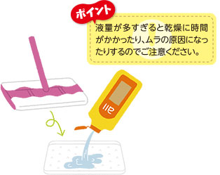 ポイント 液量が多すぎると乾燥に時間がかかったり、ムラの原因になったりするのでご注意ください。