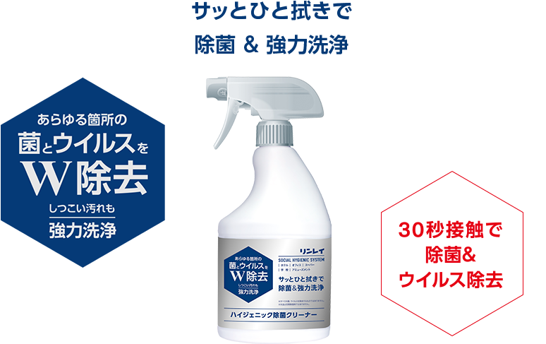 サッとひと拭きで除菌＆強力洗浄菌＆ウイルスをW除去